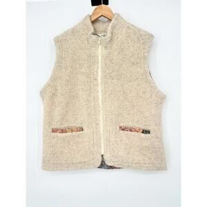 Vtg Orvis XL Women’s Cream Sherpa Fleece Vest Tapestry Outdoor Gorp Hiking Boho